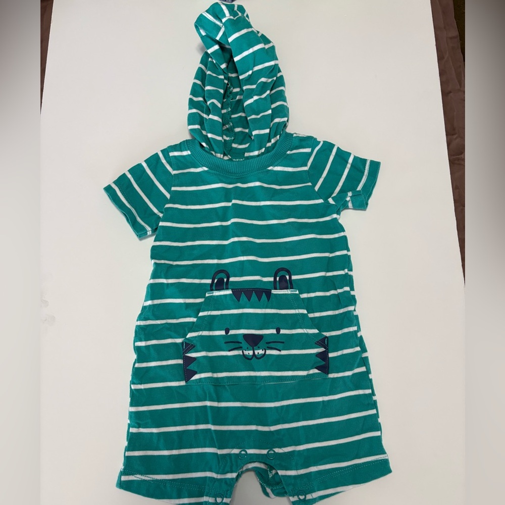 Carter’s teal striped tiger summer short sleeve romper 9M